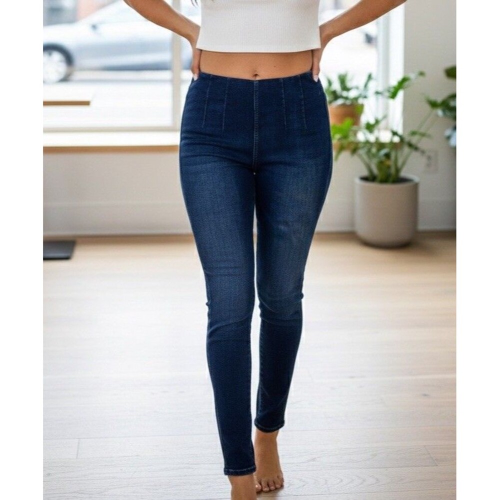 Free People High Waisted Pleated Front Skinny Jeans Womens Size 29 Pull On Blue